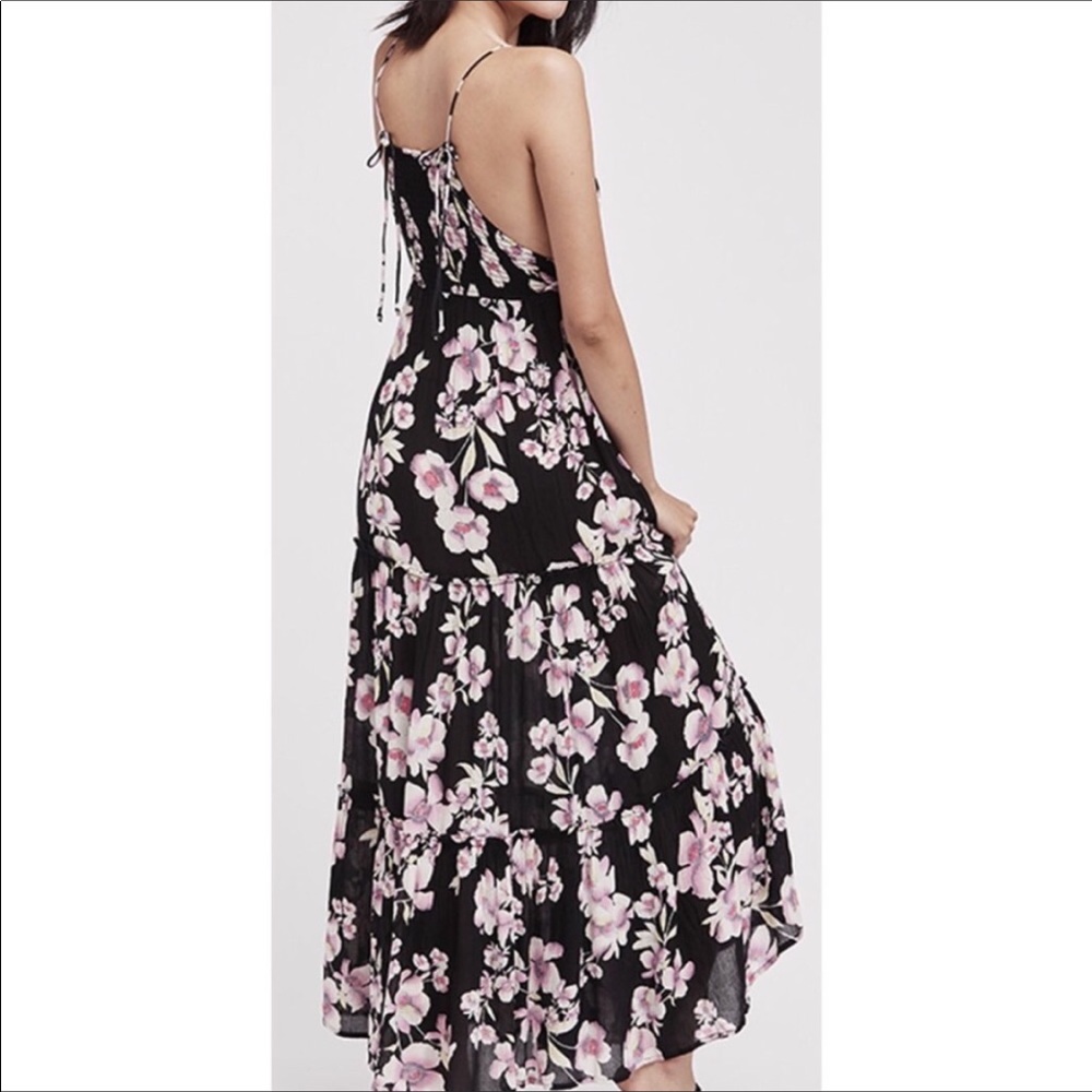 $128 NWT Free People Garden Party black pink floral maxi Onyx dress women size S